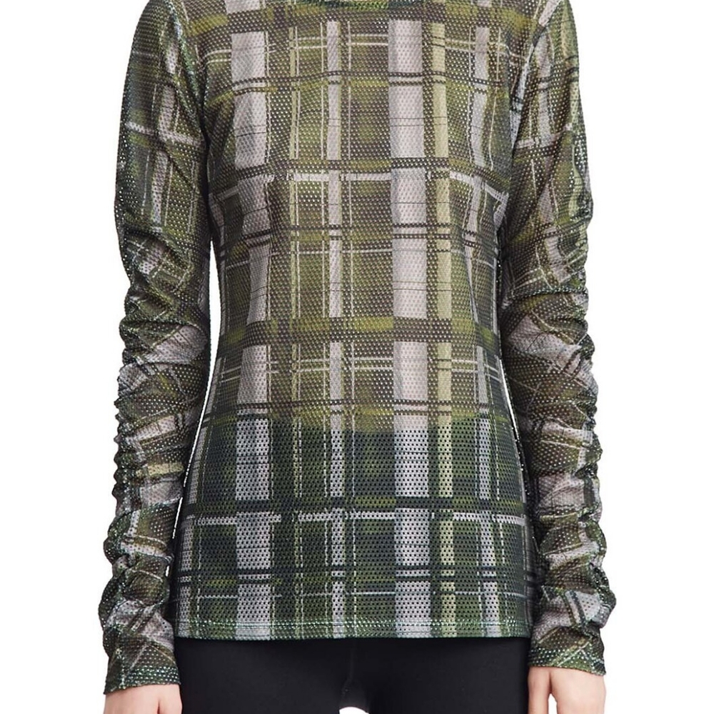 SNIDER Otto Mesh top, size medium, color green black gray plaid